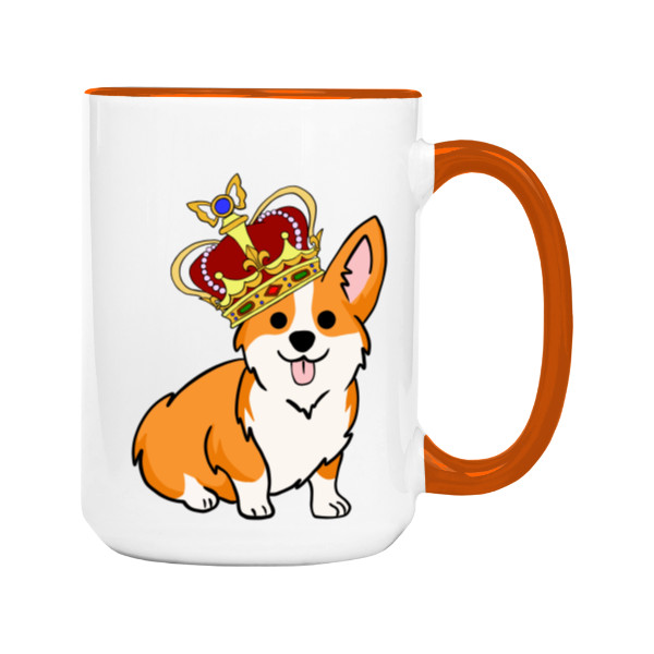 Hrnek velký barevný s potiskem Corgi s korunou