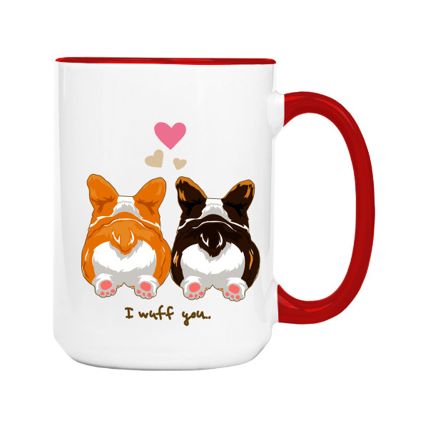Hrnek velký barevný s potiskem Corgi - wuff you