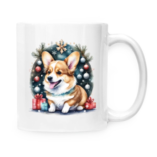 Hrnek malý bílý s potiskem vánoce s corgim